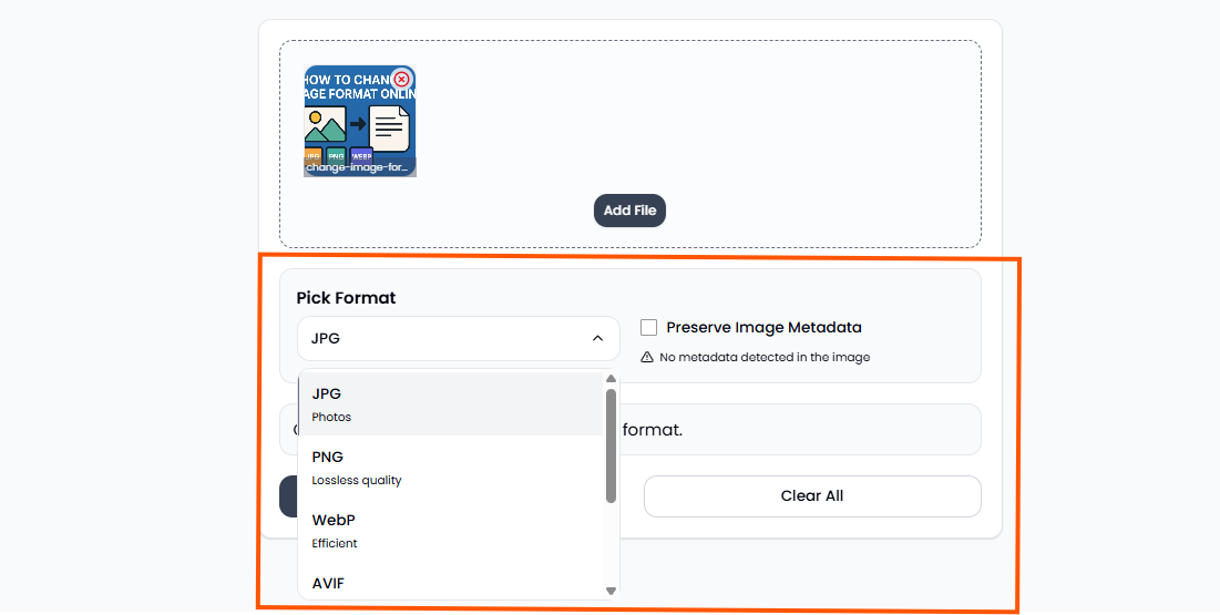 Image Format Settings