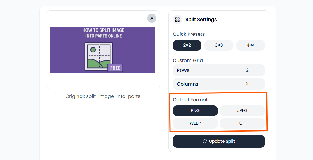 Split Image Settings