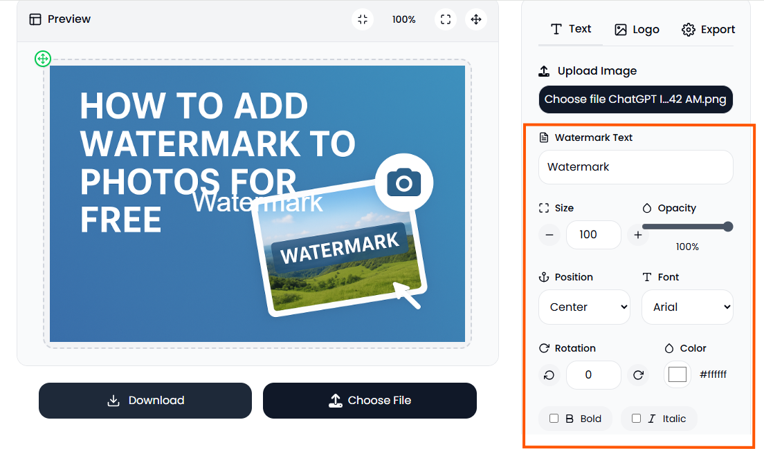 Watermark Customization Settings